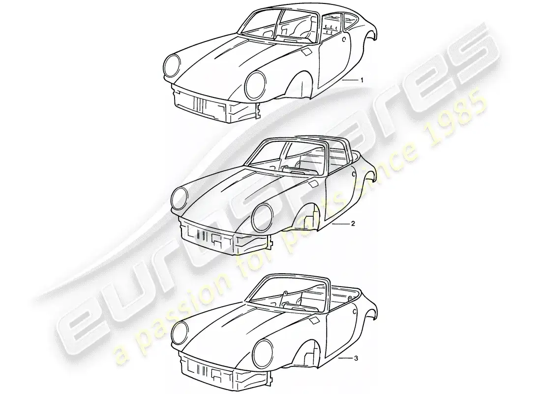 porsche 1984 (911) cuerpo del auto diagrama de piezas