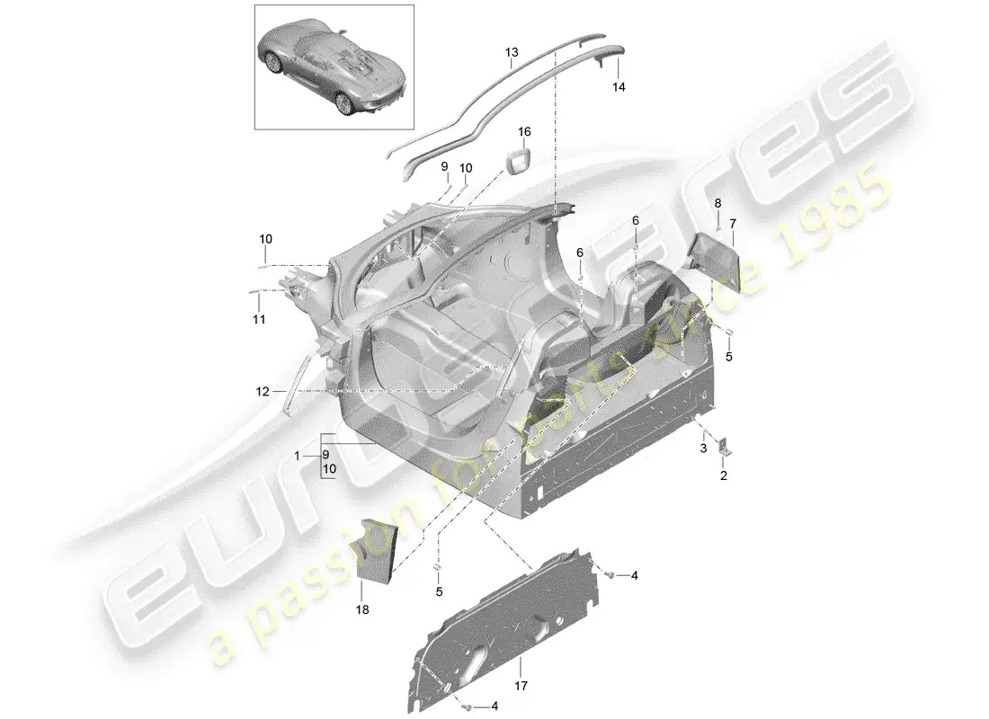 porsche 2015 (918 spyder) monocasco diagrama de piezas