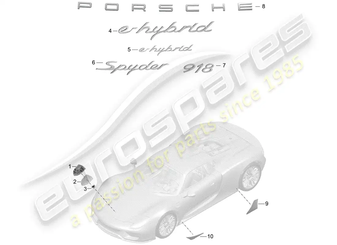 porsche 2015 (918 spyder) placas de identificación diagrama de piezas
