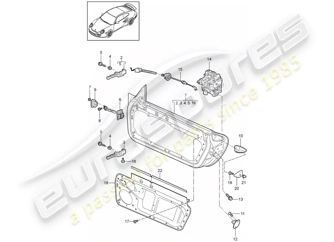 porsche 2011 (997-2 turbo / gt2 rs) diagrama de piezas de la carcasa de la puerta