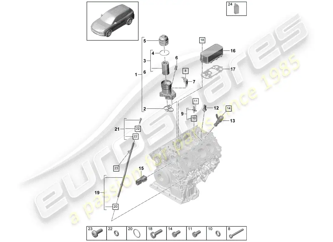 porsche 2020 (cayenne e3 9ya/9yb) filtro de aceite diagrama de piezas