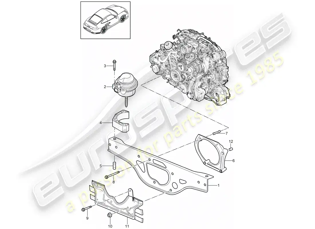 porsche 2013 (997-2 turbo / gt2 rs) suspensión del motor diagrama de piezas