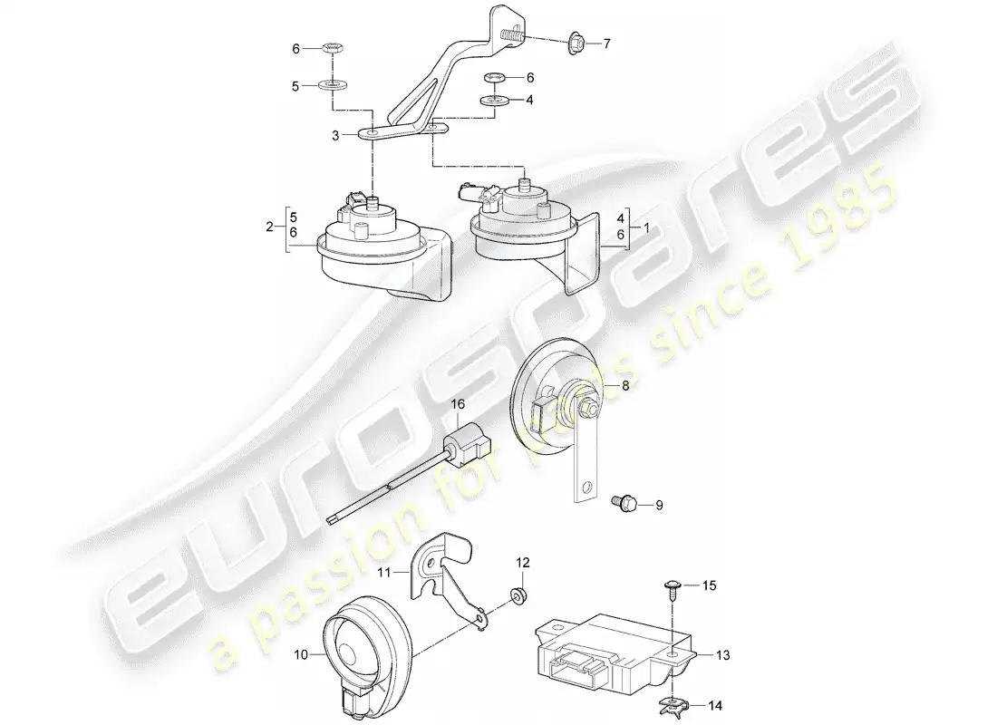 porsche 2011 (997-2 turbo / gt2 rs) diagrama de piezas de la bocina de fanfaria