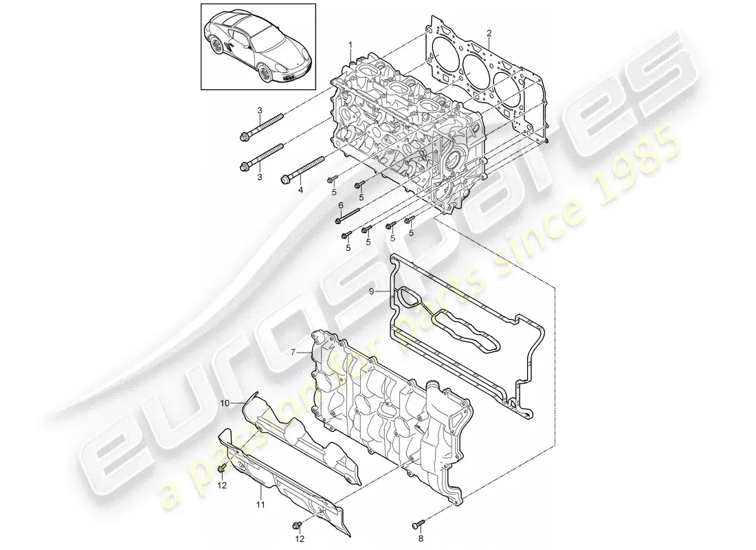 porsche 2012 (987 cayman) cabeza de cilindro diagrama de piezas