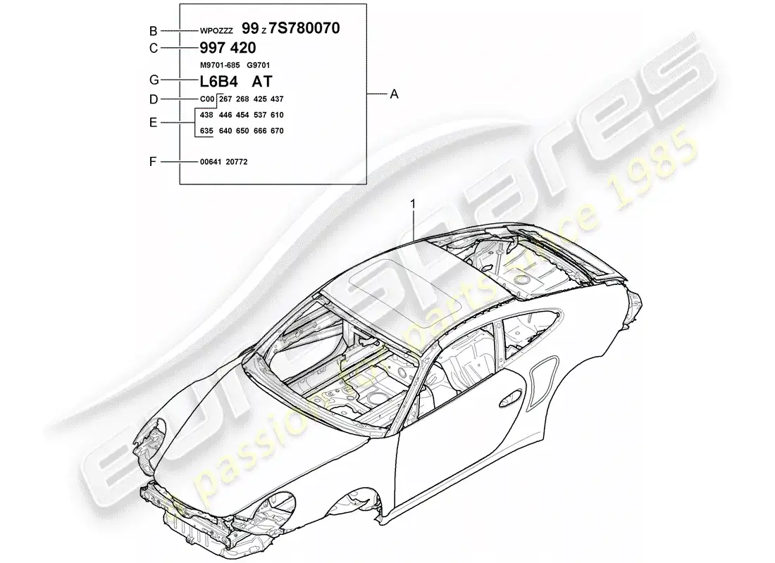 porsche 2013 (997-2 turbo / gt2 rs) cuerpo del auto diagrama de piezas