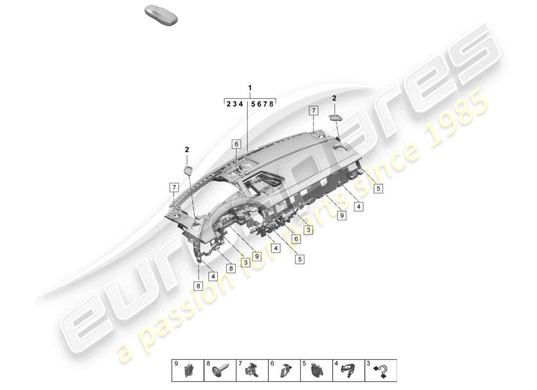 porsche 2025 (macan-e) moldura del panel de instrumentos parte superior diagrama de piezas