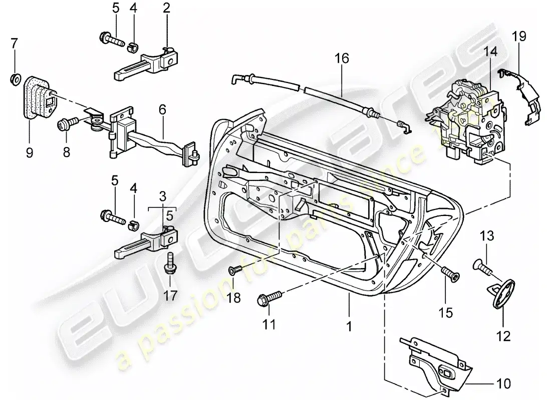 porsche 2002 (996 turbo / gt2) carcasa de la puerta - piezas de instalación - pestillo de la puerta diagrama de piezas