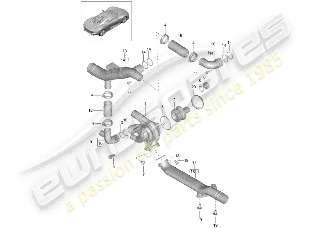 porsche 2015 (918 spyder) bomba de agua diagrama de piezas