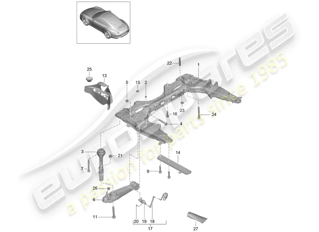 porsche 2012 (991-1) travesaño diagrama de piezas