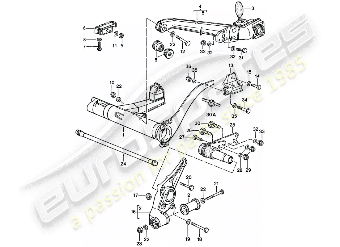 porsche 1984 (944) portador del eje trasero - brazo arrastre diagrama de piezas