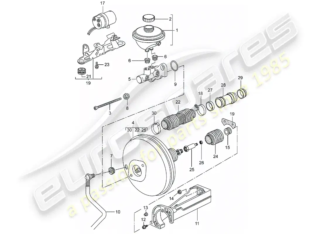 porsche 2002 (986 boxster) cilindro maestro de freno - refuerzo de freno - bomba de embrague diagrama de piezas