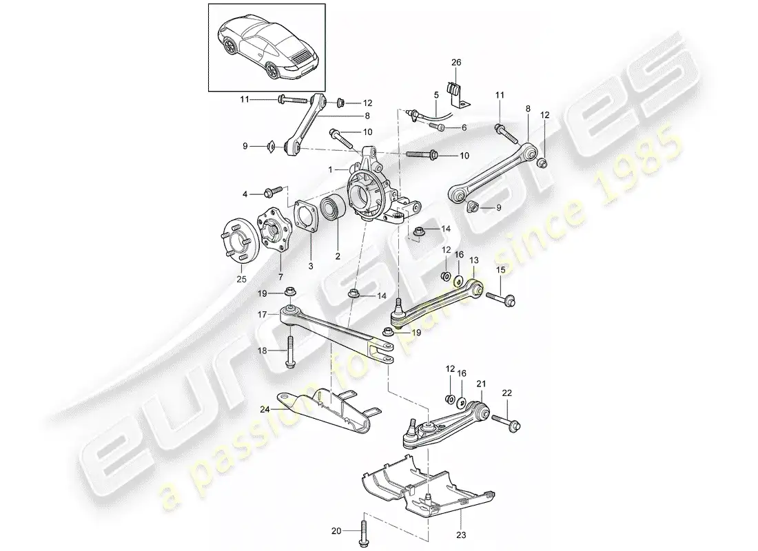 porsche 2005 (997-1) eje posterior diagrama de piezas
