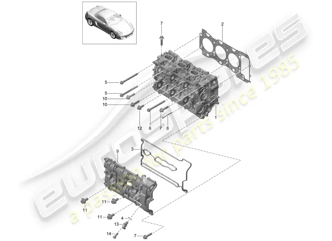 porsche 2016 (981 boxster) cabeza de cilindro diagrama de piezas
