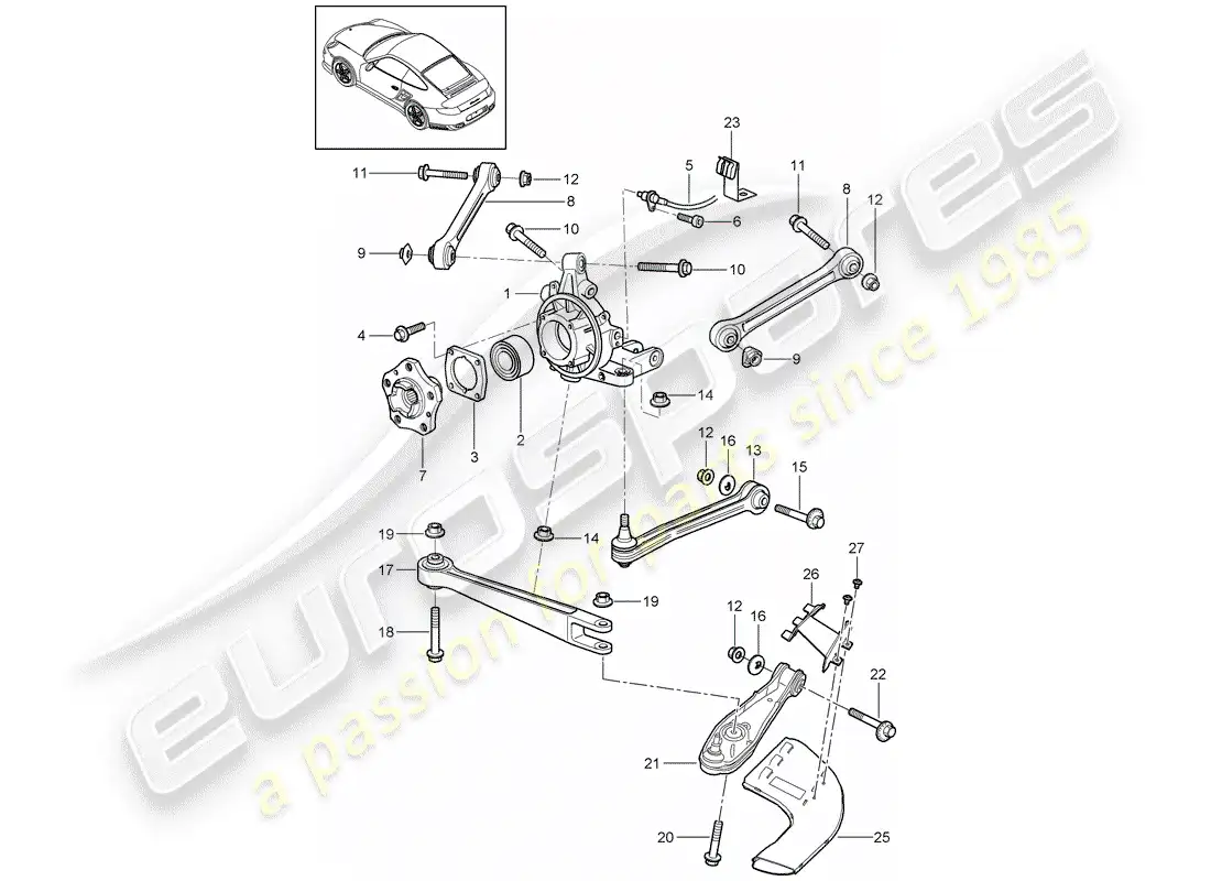 porsche 2013 (997-2 turbo / gt2 rs) eje posterior diagrama de piezas
