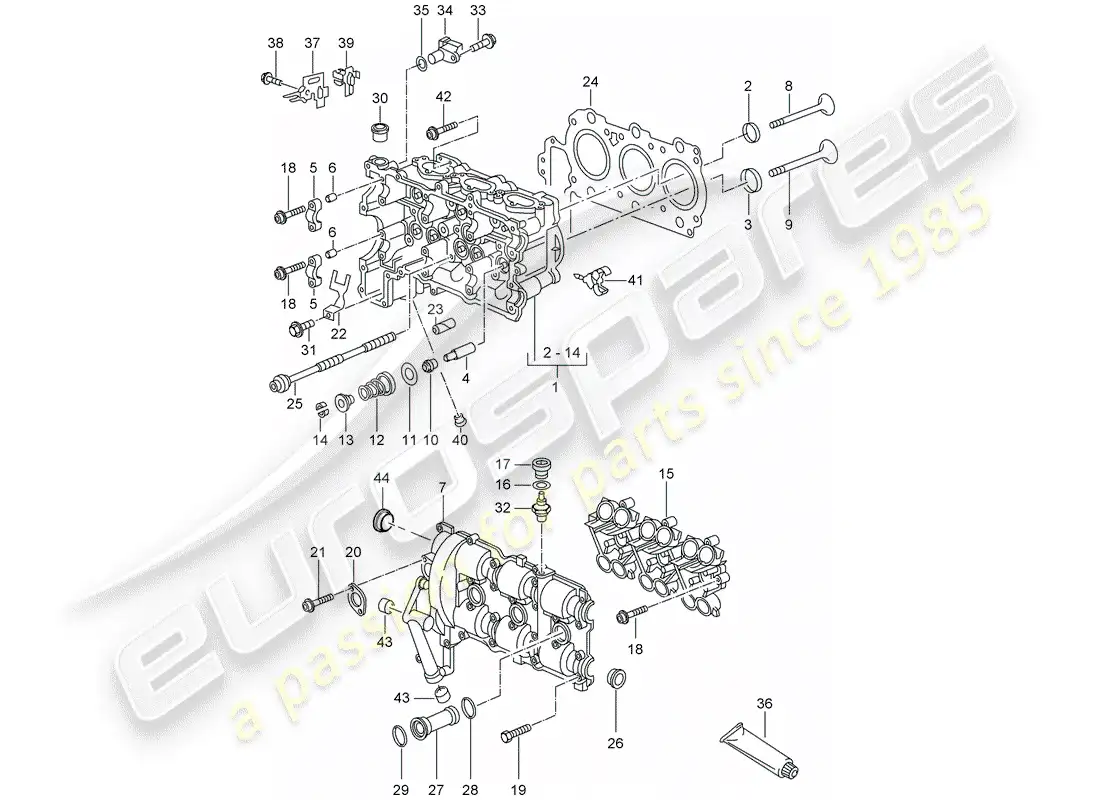 porsche 1998 (986 boxster) cabeza de cilindro diagrama de piezas