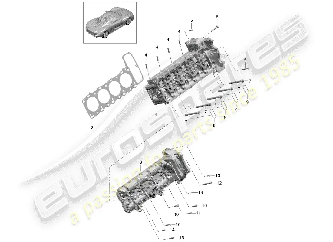 porsche 2015 (918 spyder) cabeza de cilindro diagrama de piezas