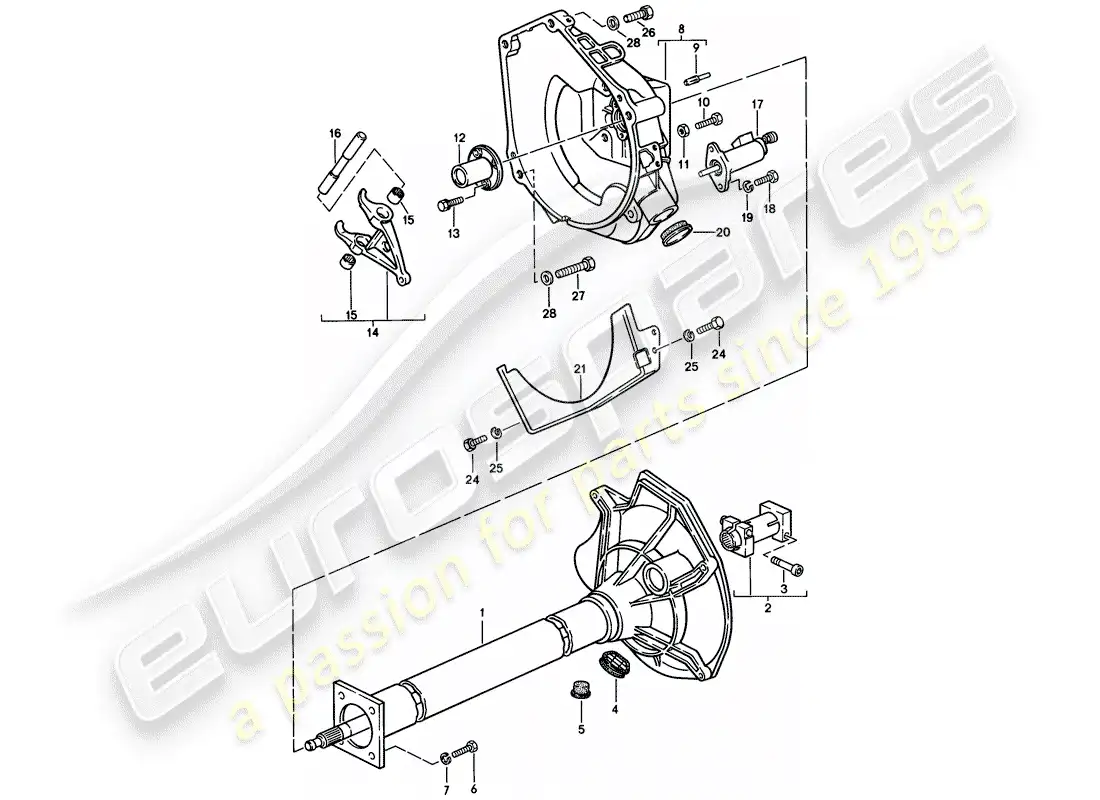 porsche 1984 (944) tubo central - para - caja de cambios manual diagrama de piezas