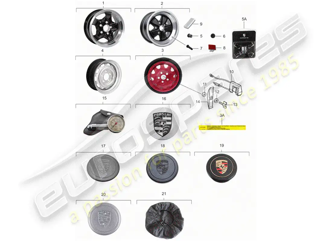 porsche 1981 (911) ruedas diagrama de piezas