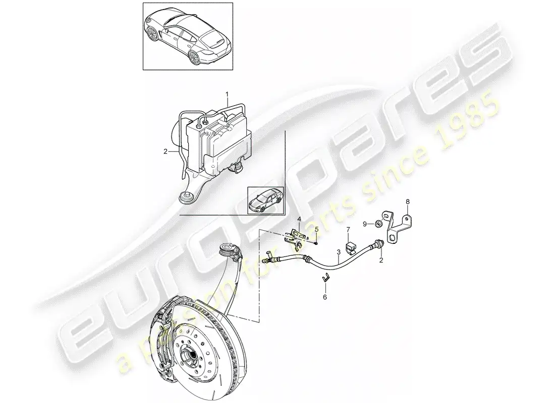 porsche 2011 (panamera 970) líneas de freno diagrama de piezas