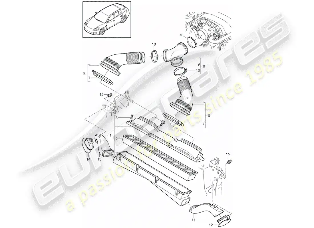porsche 2014 (panamera 970) sistema de limpieza de aire diagrama de piezas