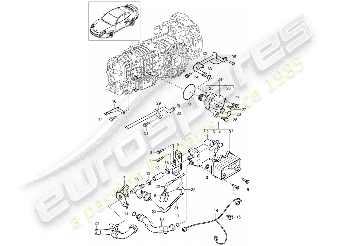 porsche 2011 (997-2 turbo / gt2 rs) gear oil cooler diagrama de piezas