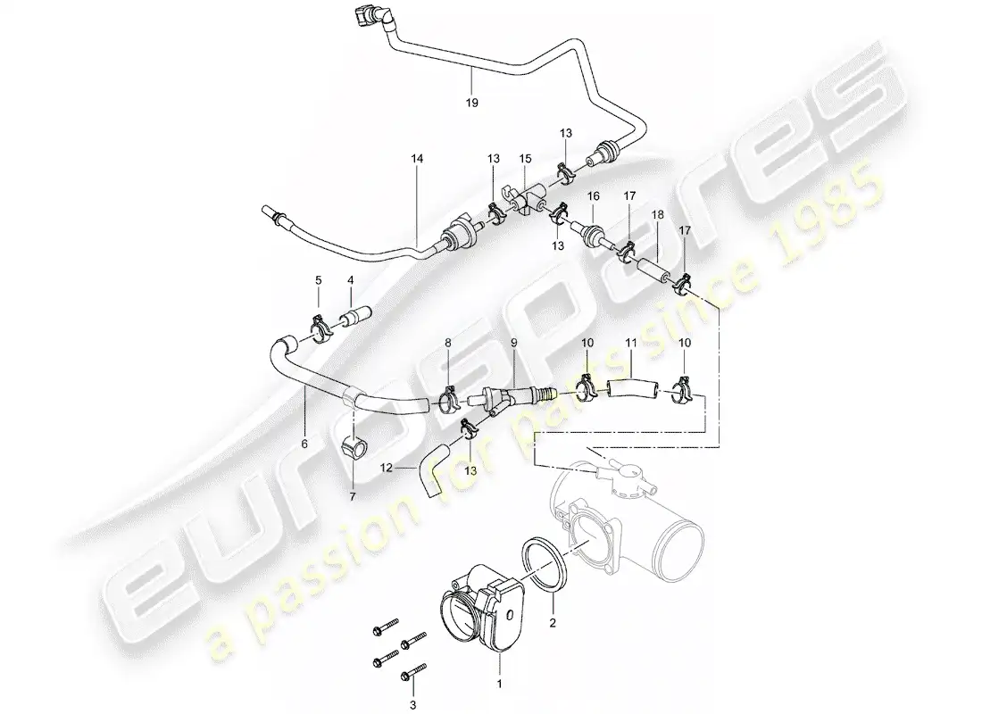 porsche 2004 (996 turbo / gt2) cuerpo del acelerador diagrama de piezas