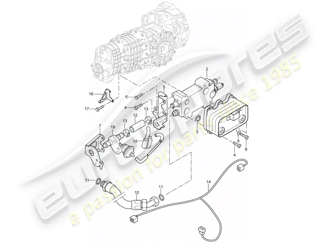 porsche 2002 (996 turbo / gt2) enfriador de aceite de engranajes - líneas diagrama de piezas
