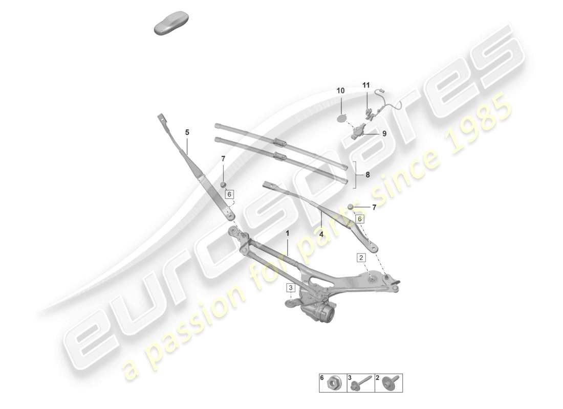 porsche 2021 (992-1 gt3/rs/st) sistema limpiaparabrisas, compl. diagrama de piezas del sensor de lluvia