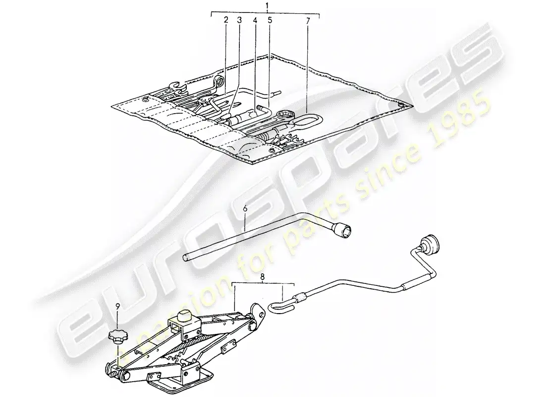 porsche 1992 (964) herramienta - gato diagrama de piezas