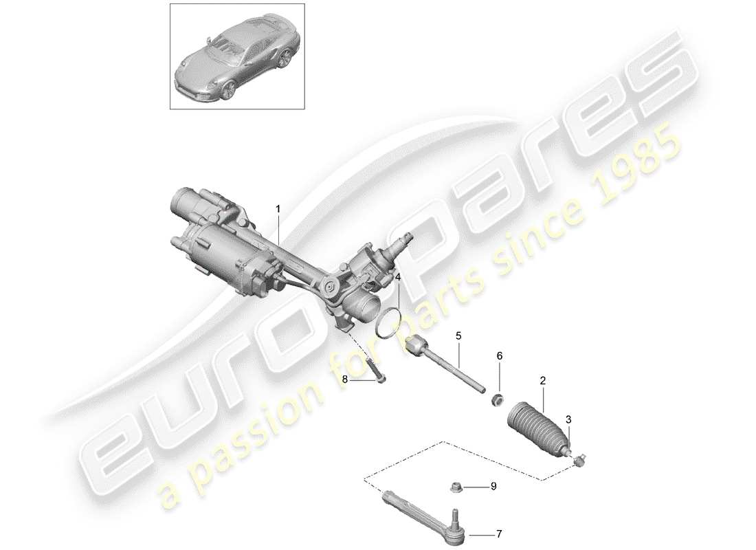 porsche 991 turbo (2018) diagrama de piezas del mecanismo de dirección