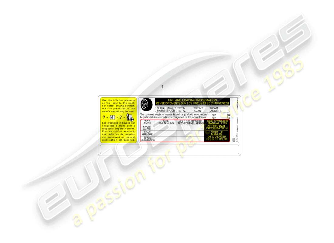 porsche 2023 (cayenne e3 pa) placa de datos para la presión de los neumáticos en ee. uu. diagrama de piezas
