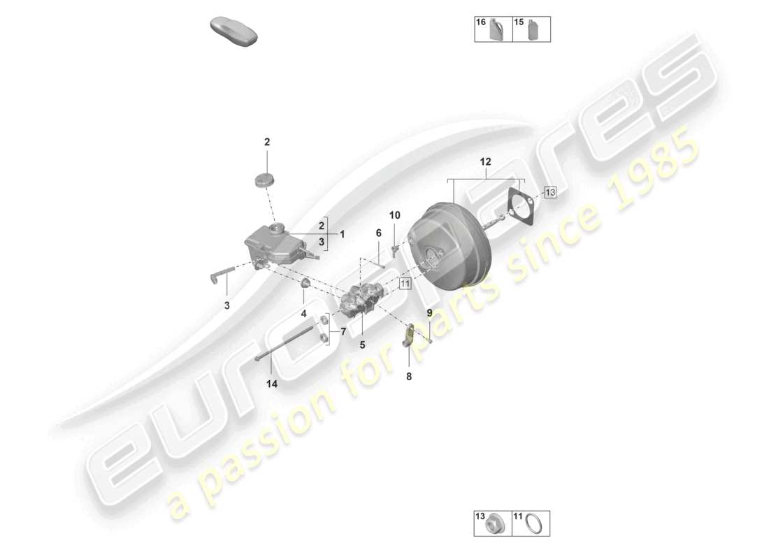 porsche 2021 (992-1 gt3/rs/st) diagrama de piezas del servofreno y del cilindro maestro del freno