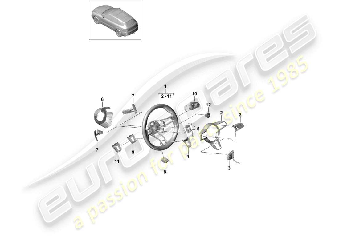 porsche 2022 (cayenne e3 9ya/9yb) volante diagrama de piezas