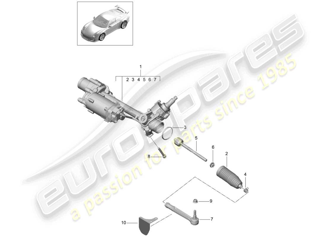 porsche 2021 (991-2 r/gt3/rs) mecanismo de dirección d >>- mj 2017 diagrama de piezas