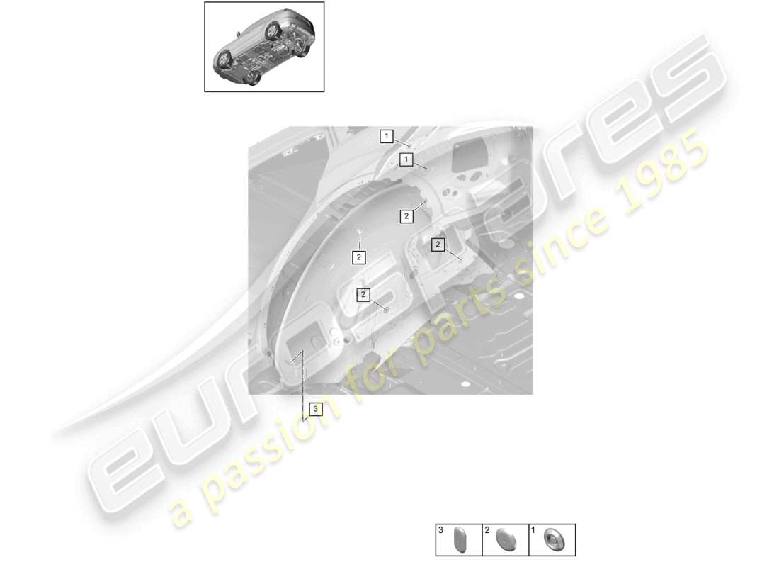 porsche 2022 (cayenne e3 9ya/9yb) diagrama de piezas del tapón lateral trasero izquierdo