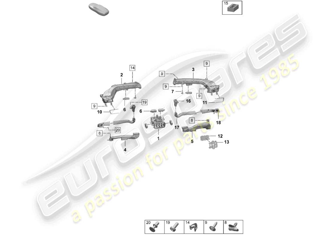 porsche 2026 (taycan 9j1-2) diagrama de piezas del tablero de instrumentos de la guía de aire