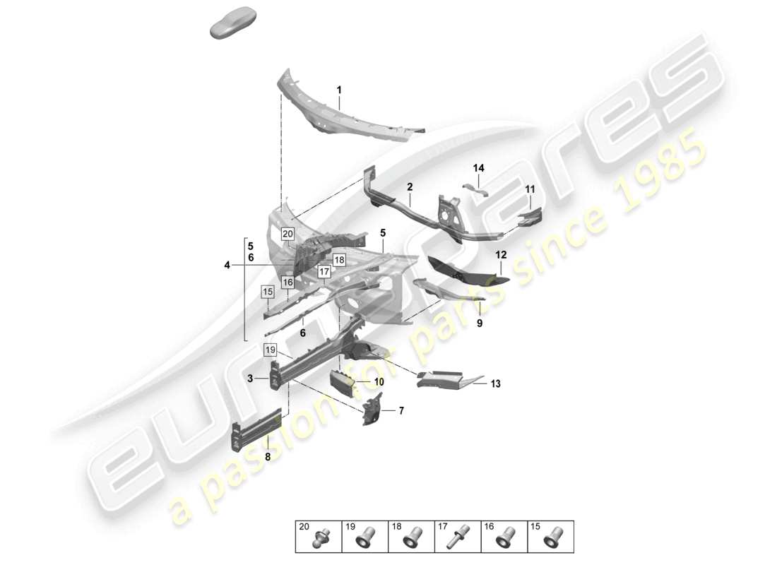 porsche 2026 (taycan 9j1-2) diagrama de piezas del soporte del puntal de suspensión del miembro lateral del extremo delantero