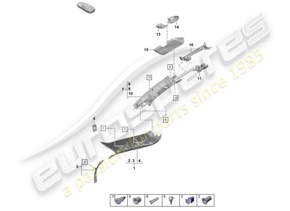 porsche 2023 (718 boxster spyder) diagrama de piezas del marco del parabrisas del pilar a