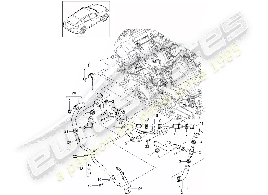 porsche 2014 (panamera 970) water cooling diagrama de piezas