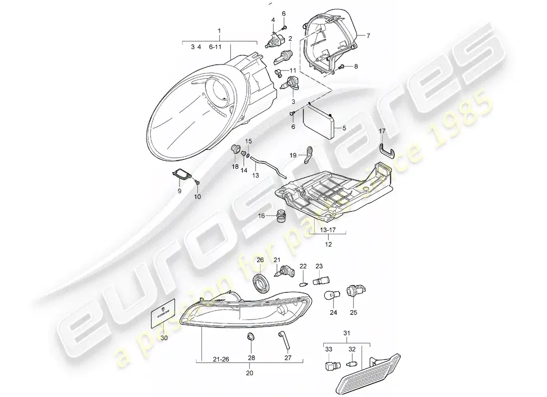porsche 2008 (997-1) lámpara de cabeza diagrama de piezas
