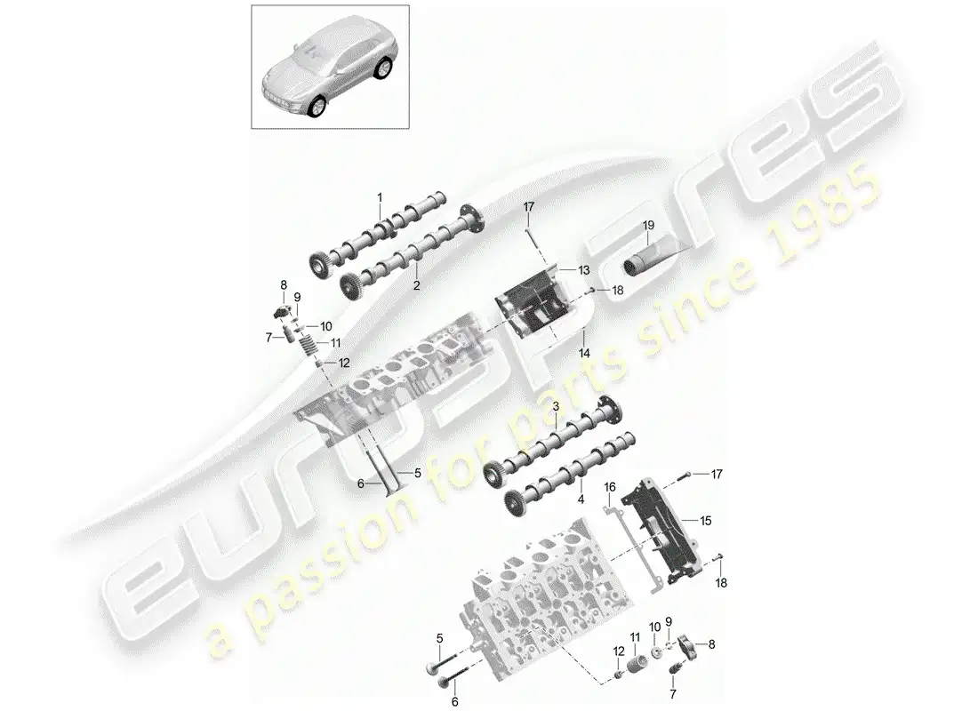 porsche 2015 (macan) árbol de levas, válvulas diagrama de piezas