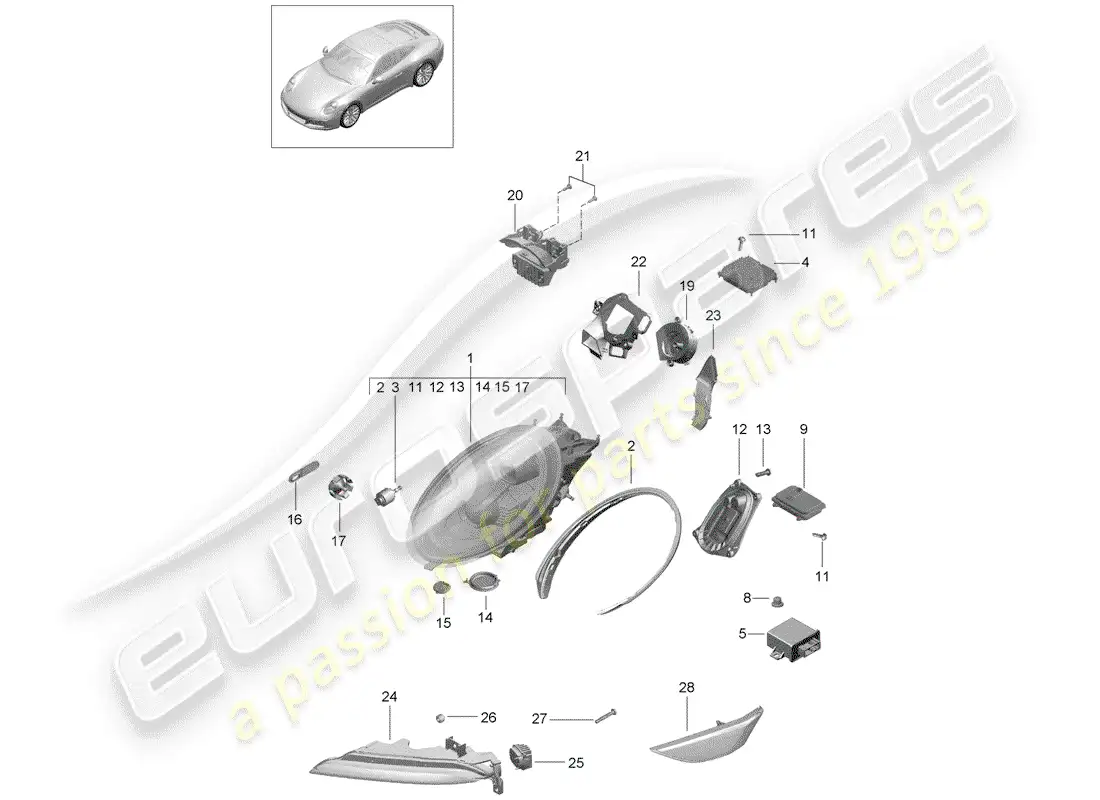 porsche 2020 (991-2) lámpara de cabeza diagrama de piezas