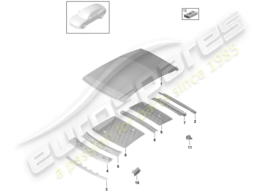 porsche 2020 (panamera 971-1) techo diagrama de piezas