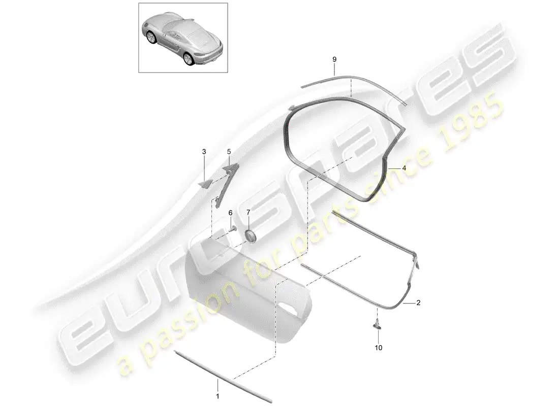 porsche 2018 (718 cayman) junta de la puerta diagrama de piezas