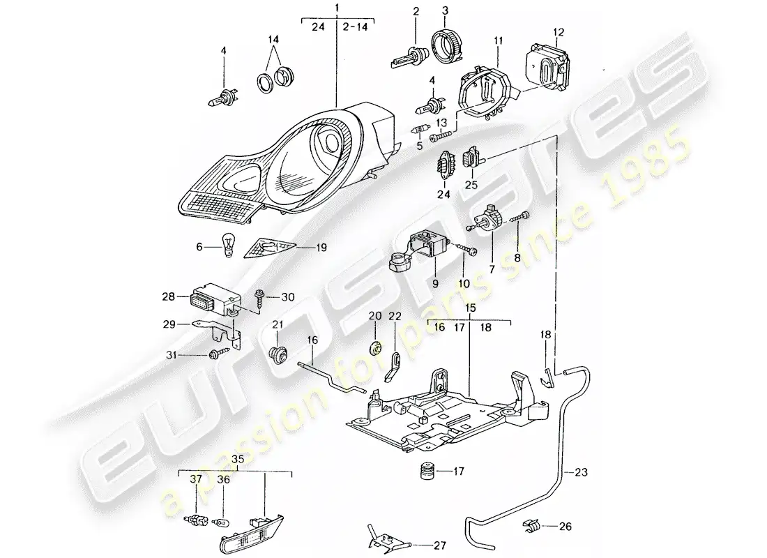 porsche 2000 (996) faro - repetidor de señal de giro - d >> - mj 2001 diagrama de piezas