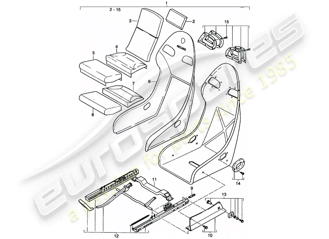porsche 2004 (996 turbo / gt2) asiento - terciopelo perlon esquema de piezas