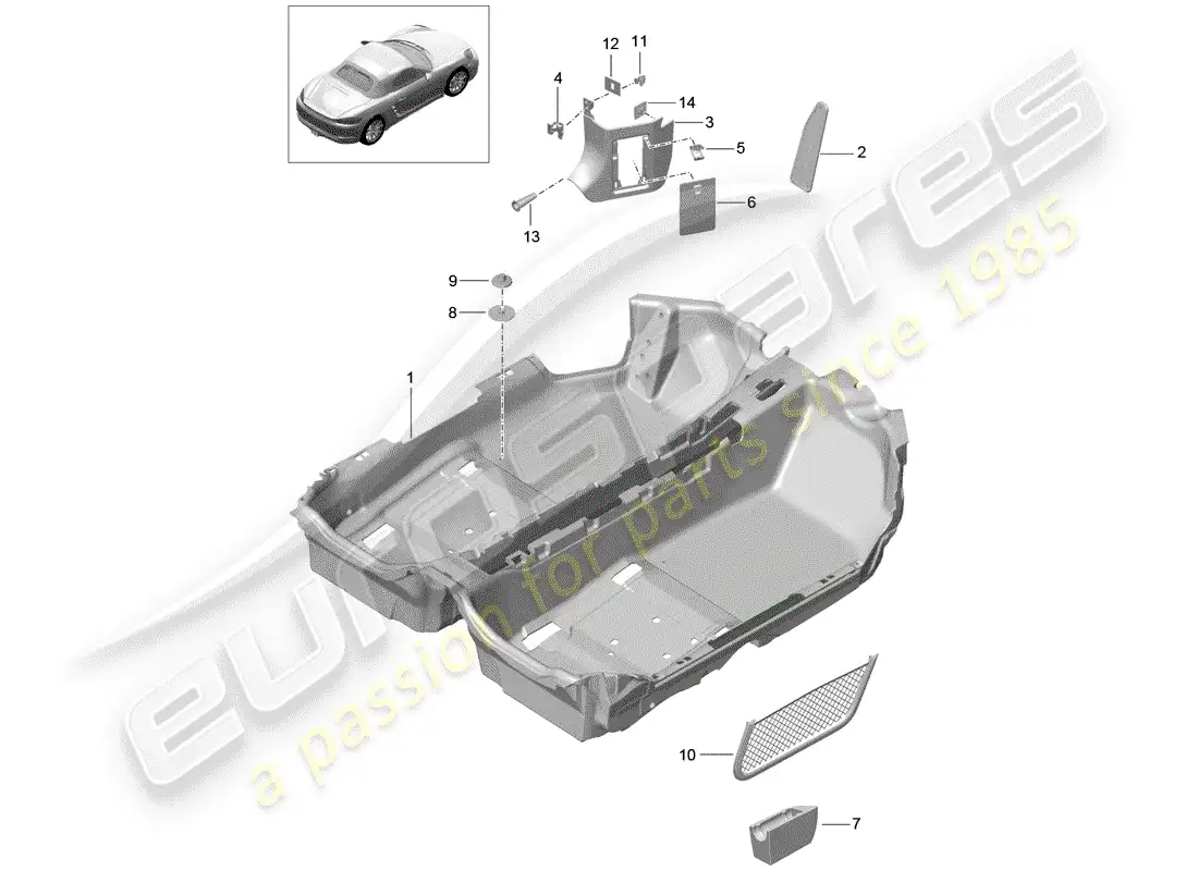 porsche 2018 (718 boxster) cubierta de piso diagrama de piezas