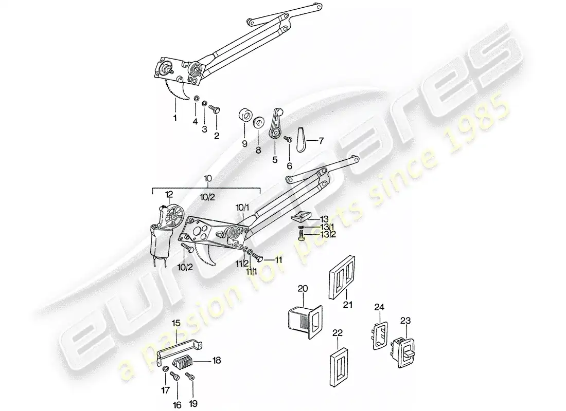 porsche 1975 (911) regulador de ventana diagrama de piezas