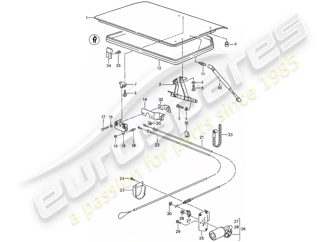 porsche 1995 (968) tapa del maletero trasero diagrama de piezas