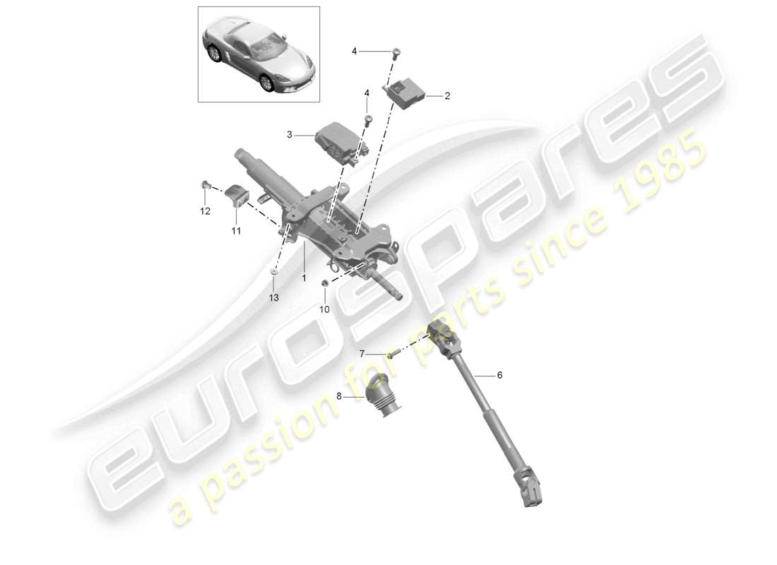 porsche 2022 (718 boxster) diagrama de piezas del eje de dirección intermedio de la columna de dirección